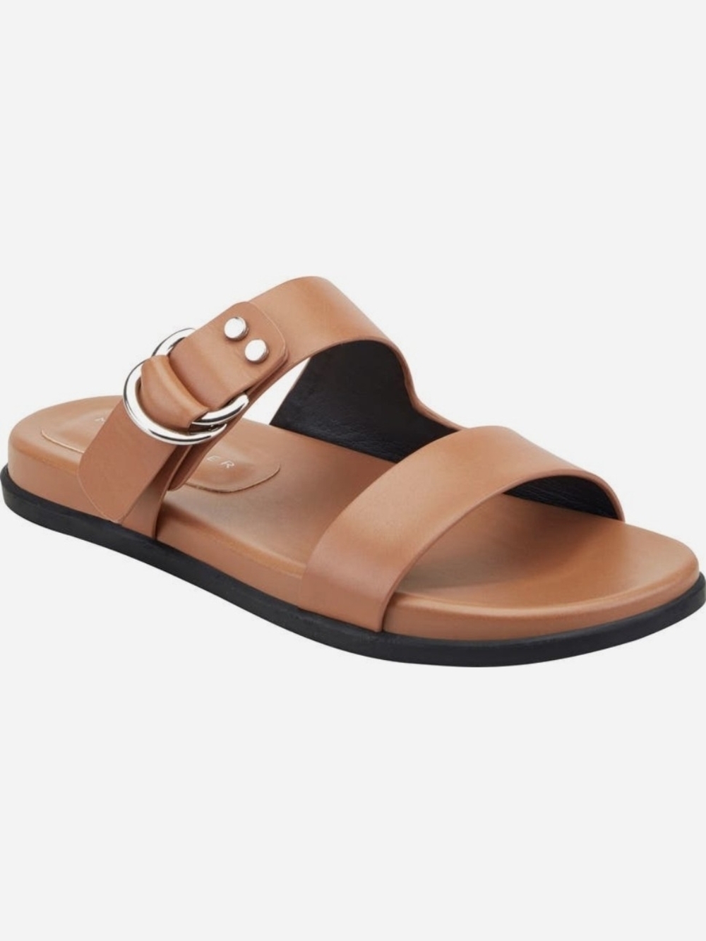 Women’s Tan Slide Sandals with Buckle Accent
